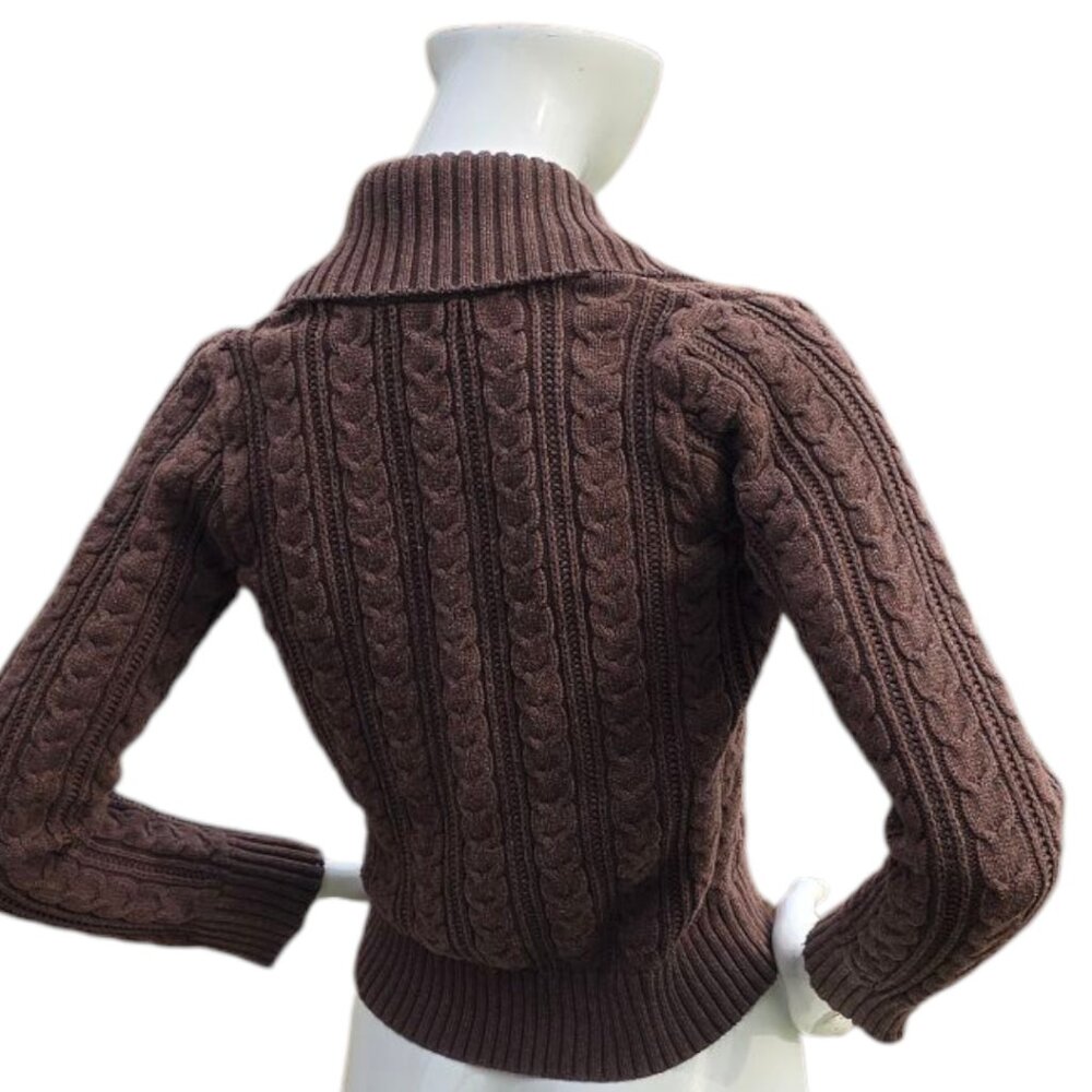 Y2K Chocolate Brown Cable Knit Sweater sz S - Picture 3 of 12
